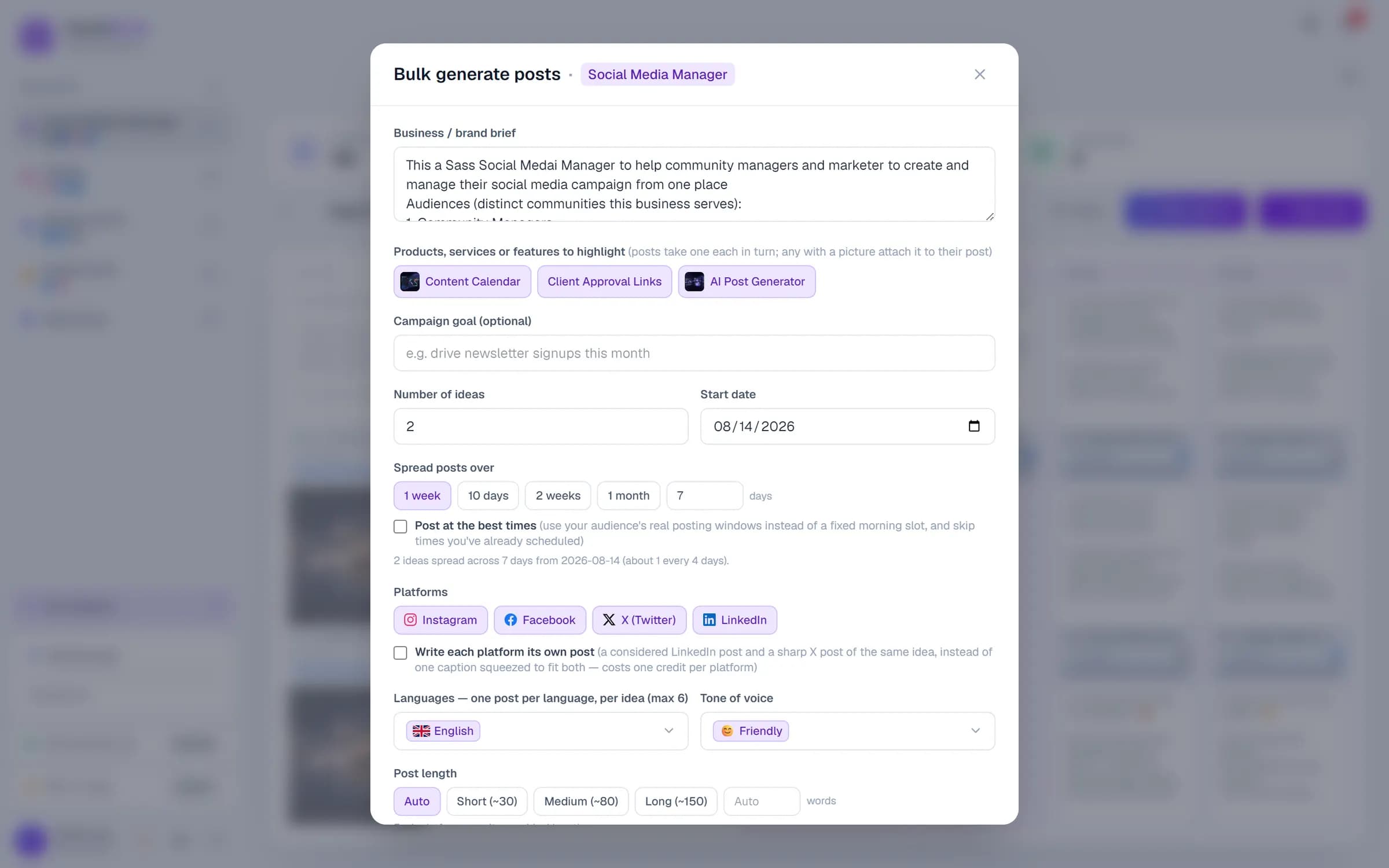 Generate the calendar